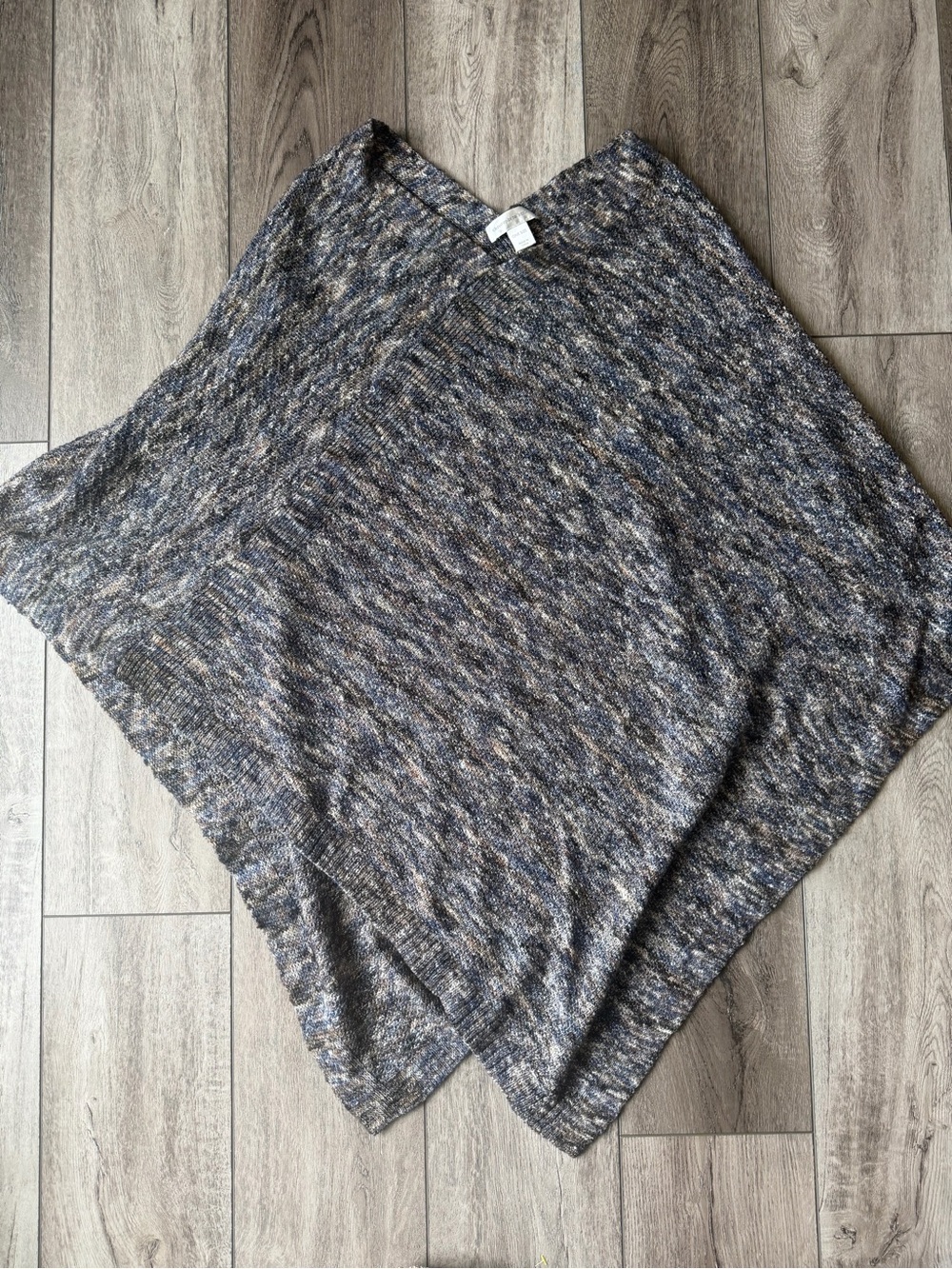 Christopher & Banks Multicolor Knit V‑Neck Poncho in Blue, Gray, Brown